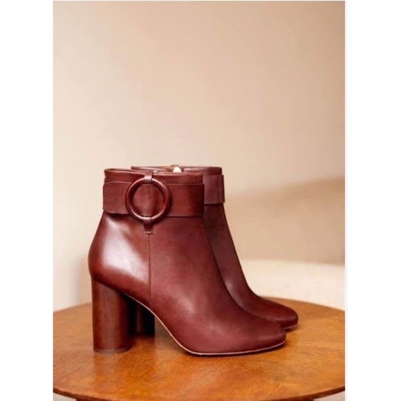 Sezane Sara High Booties Ankle Heeled Boots Size 38 7 Brown Leather - Picture 1 of 12
